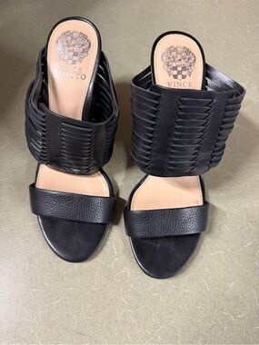 Vince Black Woven-Panel Slide Sandals